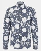 Chemise droite Kifloral à fleurs bleu marine